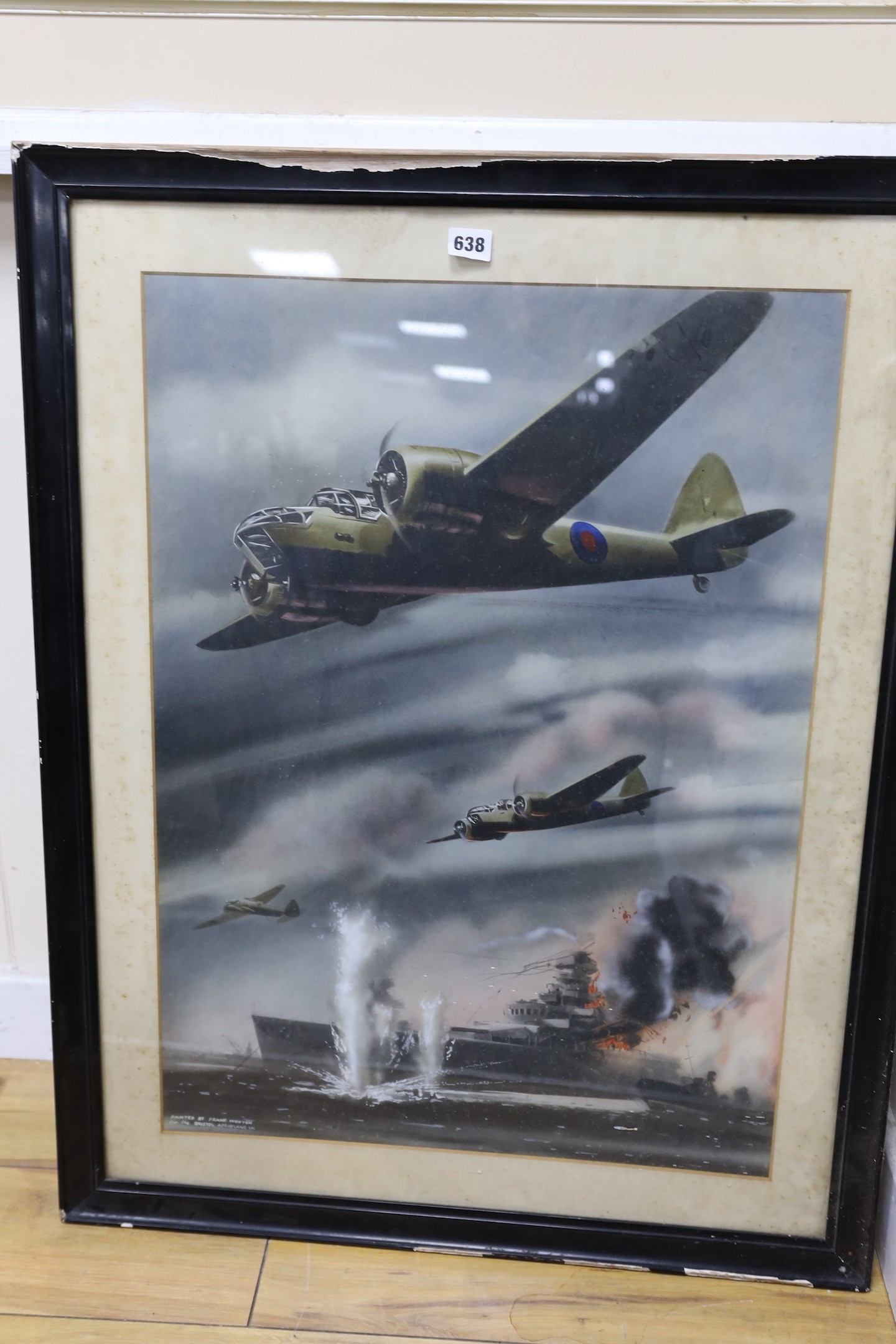 After Frank Wootton, pair of hand tinted photo-lithographs for the Bristol Aeroplane Company, Bristol Bombers in action, 70 x 51cm